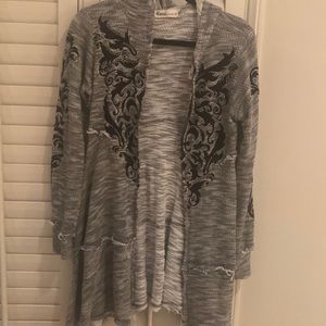 grey long jacket with a zipper